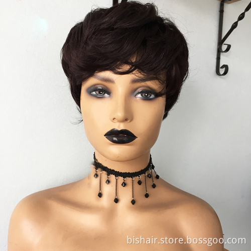 Wholesale Pixie Cut Human Hair Wig With Bang Short Brazilian Remy Full Machine Made Wigs For Black Women Short Pixie Bob Cut